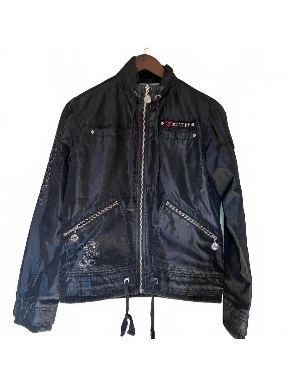 Disney Sport Vintage Black Mickey Zip-Up Moto Jacket Disneyana Disney Store